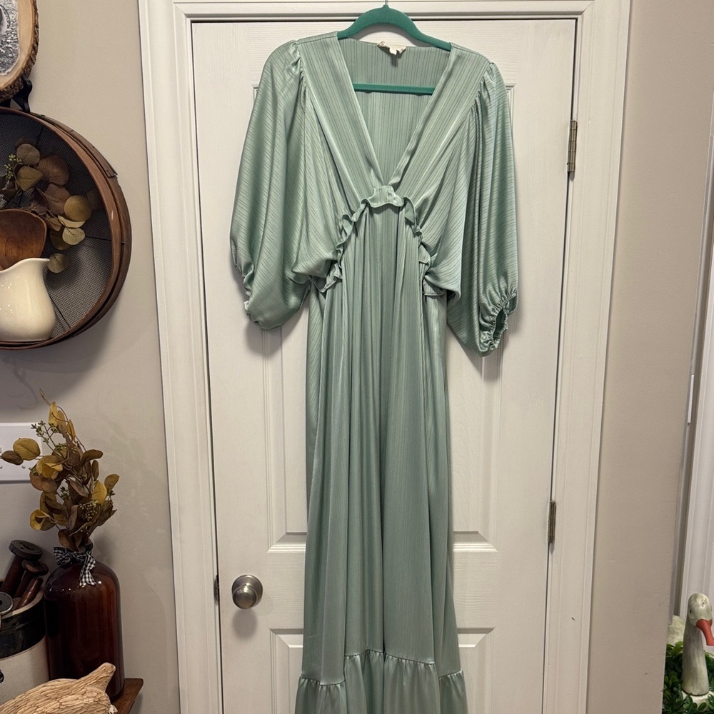 Pink Blush Maternity Mint Striped Ruffle Accent Tiered Maxi Dress in Mint